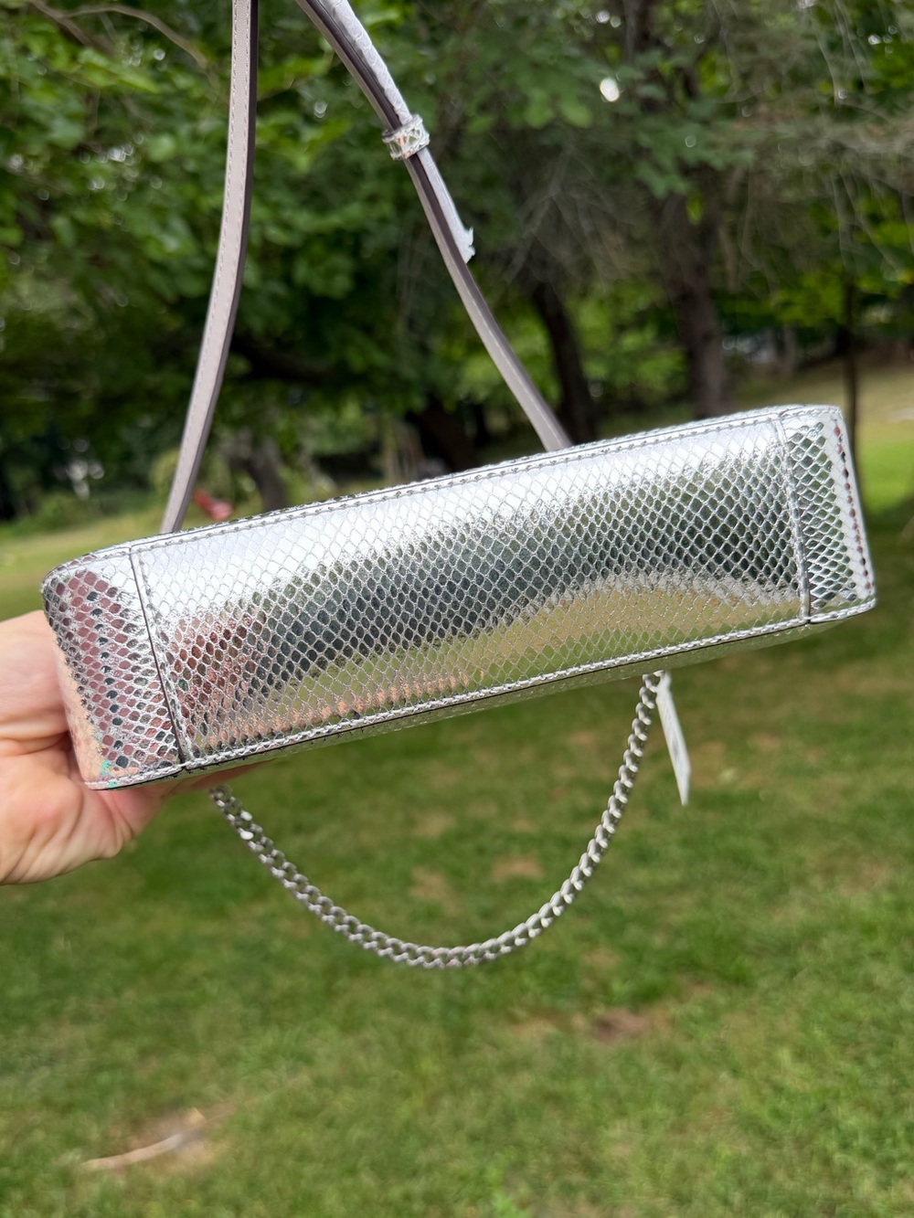 Michael Kors Jet Set Medium Pouchette Silver Metallic Snake Embossed NWT - Picture 10 of 10